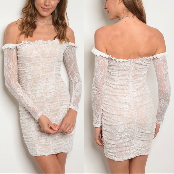🔥 Love Catcher - Lace Off Shoulder Dress - Picture 2 of 7
